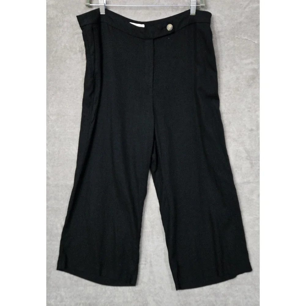 H&M Linen Blend Wide Leg‎ Cropped Pants Womens 18 Black Minimalist Lagenlook